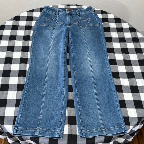 Judy Blue High Waist Double Button Star Front Seam Wide Leg Denim Jeans 14W x 32 - Picture 2 of 15